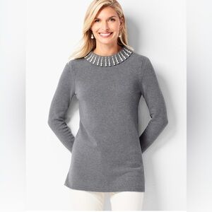 Women’s Talbots Sabrina Cashmere Blend Pearl Beaded Gray Tunic Sweater XS